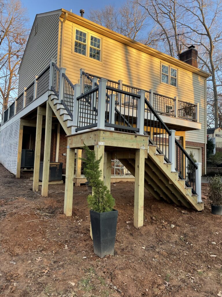 Large multi-level deck installation by Sparkk Construction